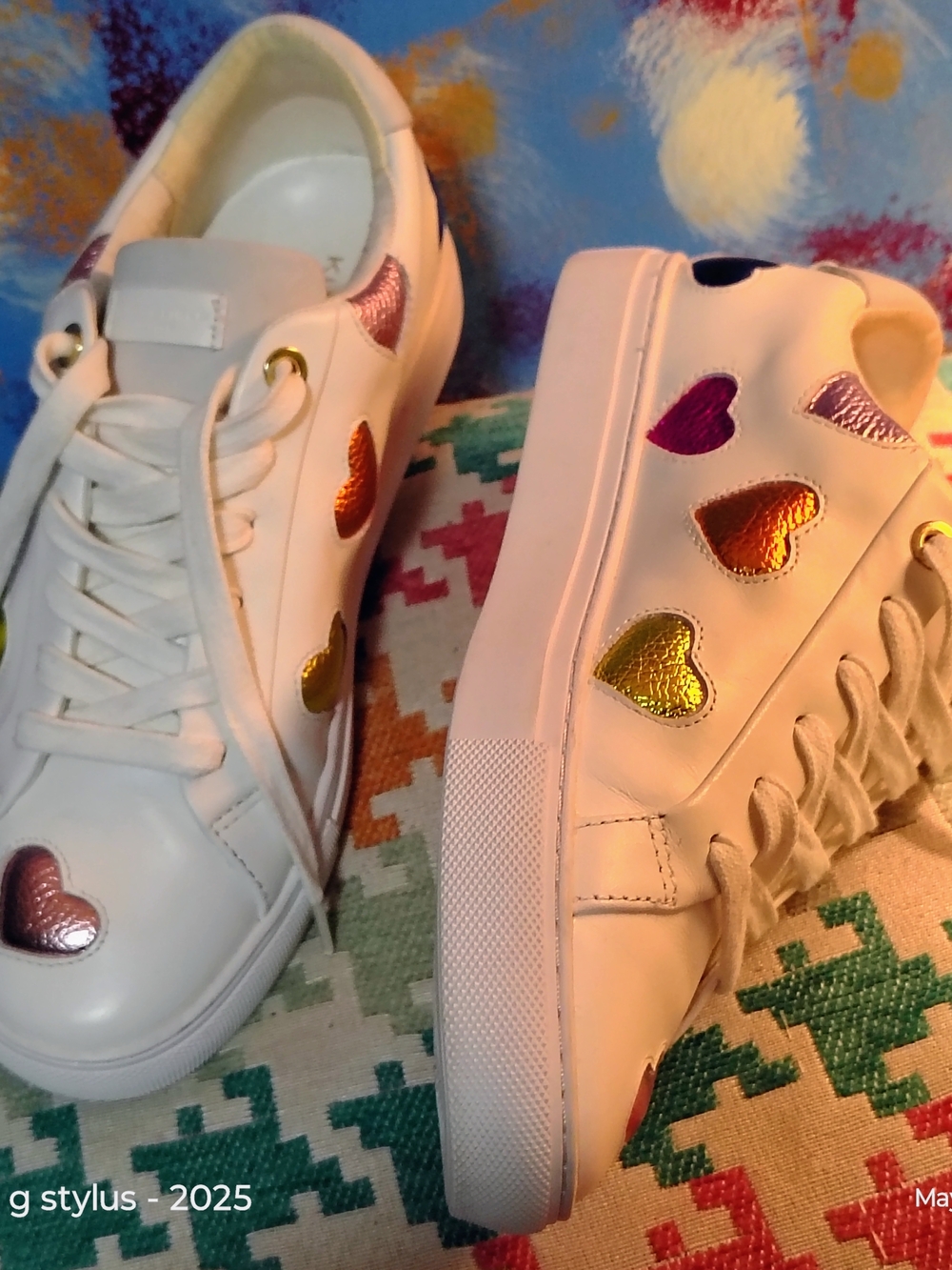 😎🔥🔥 KURT GEIGER - White Leather Sneakers with Metallic Leather Hearts 🌈 - Picture 11 of 15